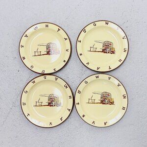 1950s VINTAGE MONTERREY WESTERN WARE ENAMEL PLATES SET OF 4 CHUCK WAGON